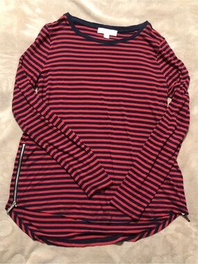Michael Kors Navy and Red Striped Long-Sleeve Top